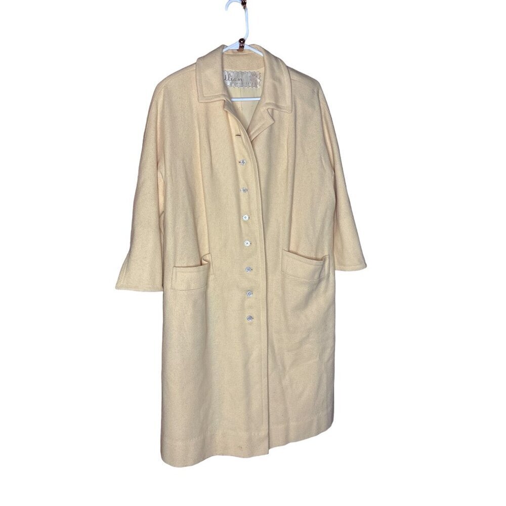 Vintage 1950's Ulian Worcester Wool Coat Light Yellow Button Down 3/4 Sleeve Mid